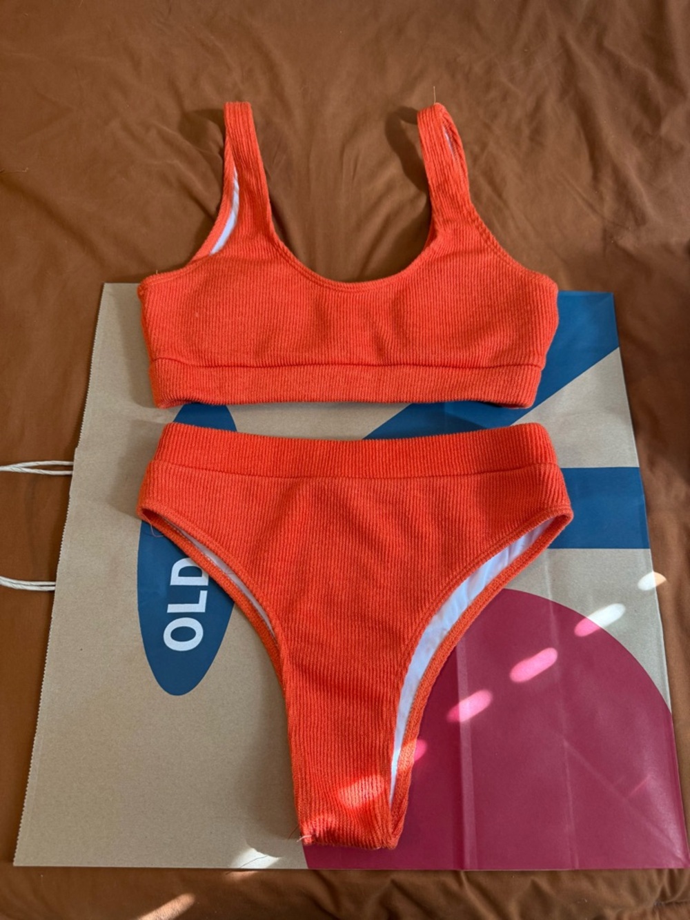 SHEIN Orange Ribbed Two-Piece Swim Set